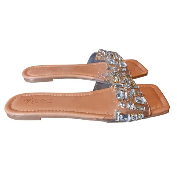 NEW Thalia Sodi Jillene Flat Slip On Slide Sandals Clear w/ Gemstone Accents 6.5 - Picture 8 of 11